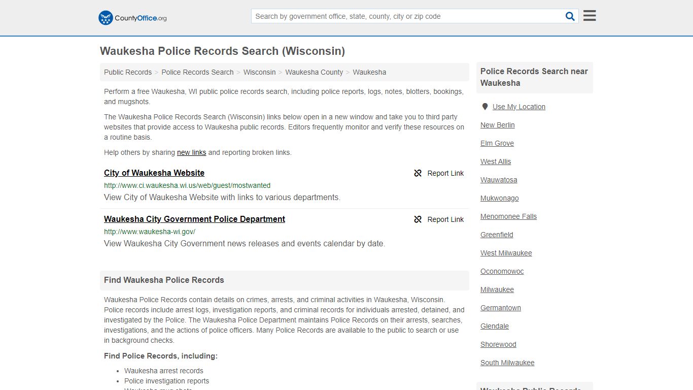 Waukesha Police Records Search (Wisconsin) - County Office