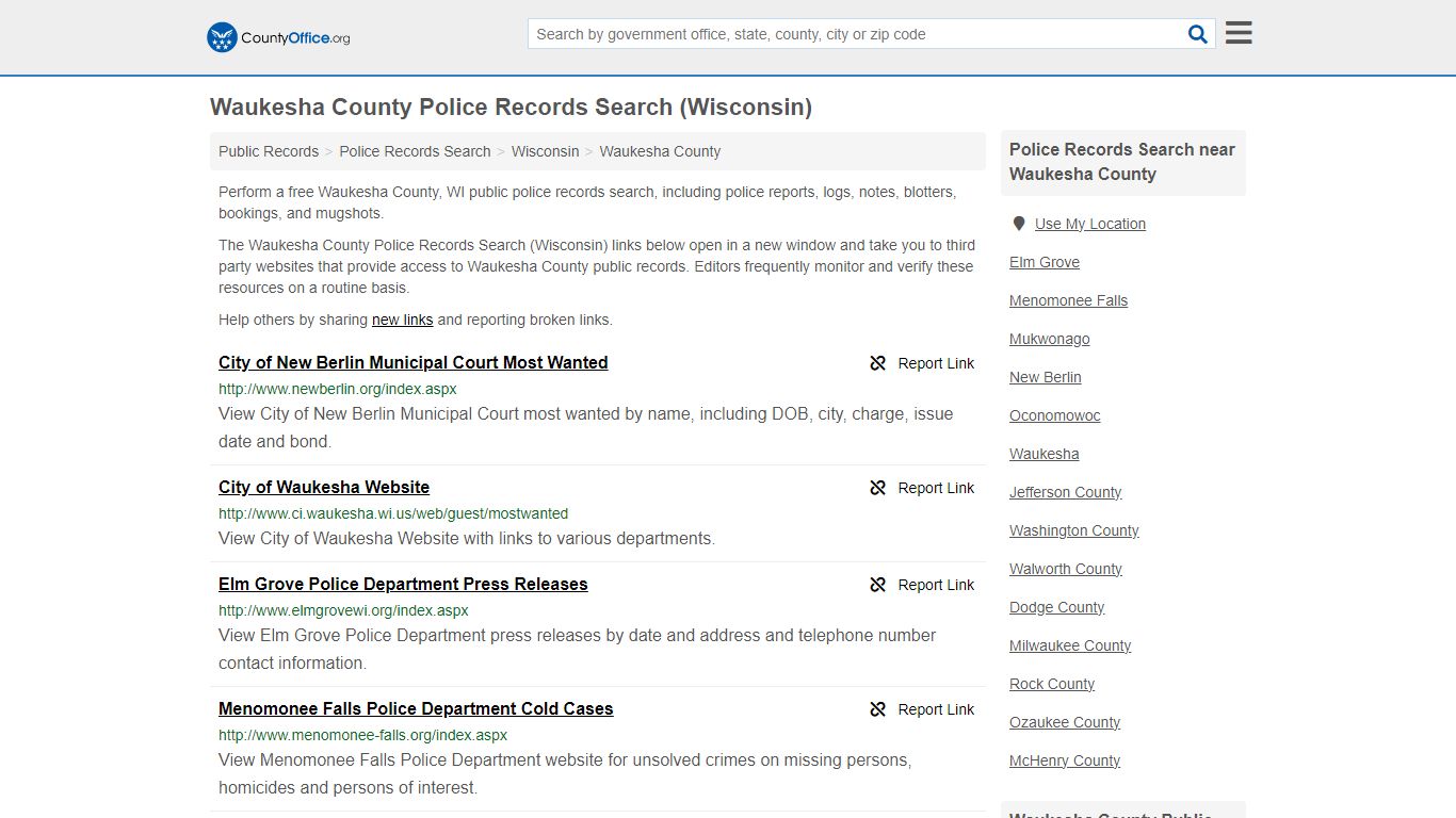 Waukesha County Police Records Search (Wisconsin) - County Office